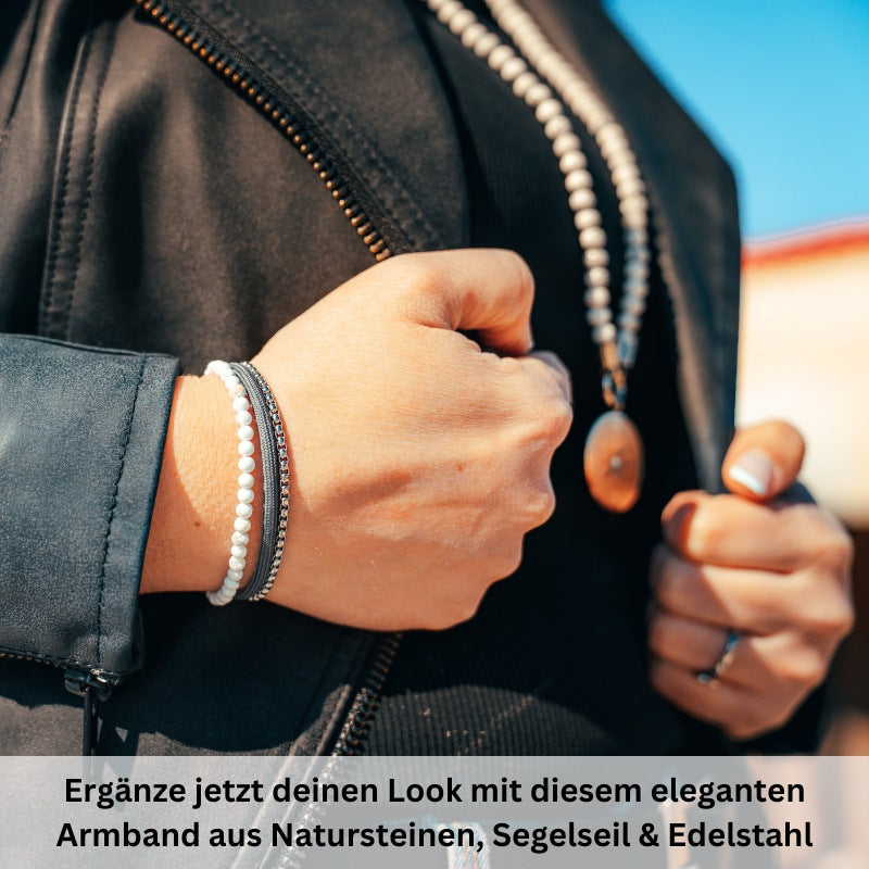 Armband Weisse Düne (Multistrang) Edelstahl, Tau & White-Turquoise