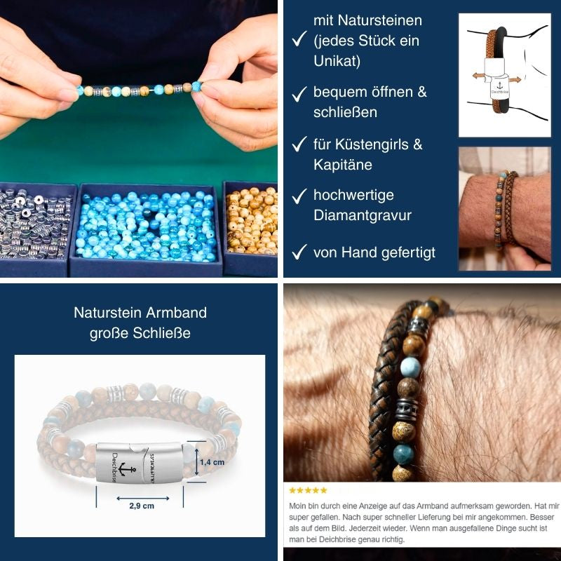 Armband Playa Beach (Multistrang) Tau Leder, African Turquoise & Tiger Eye