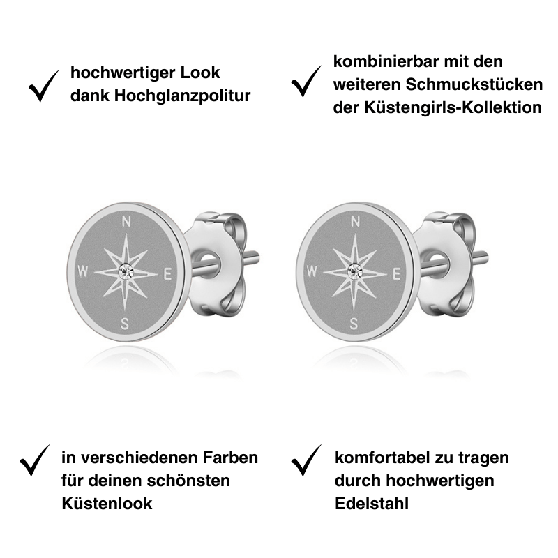 Ohrstecker Kompass (mit Stein) aus Edelstahl