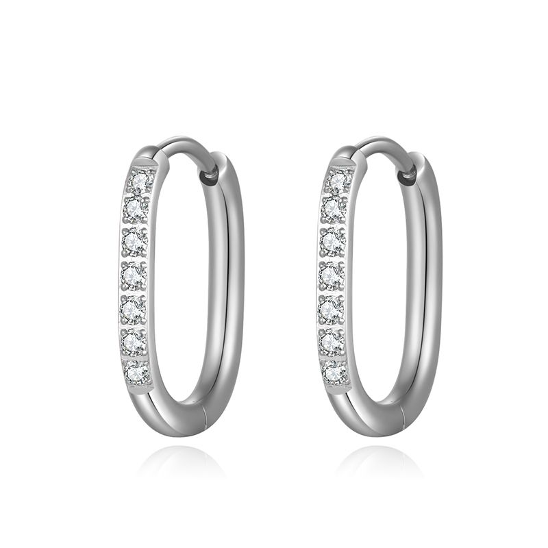 Ovale Creolen mit Steinen für Charm Anhänger (klein | 17 mm) aus Edelstahl (Paar)