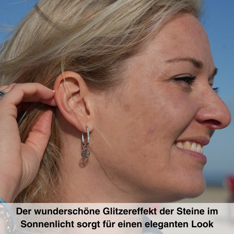 Ovale Creolen mit Steinen für Charm Anhänger (groß | 20 mm) aus Edelstahl (Paar)