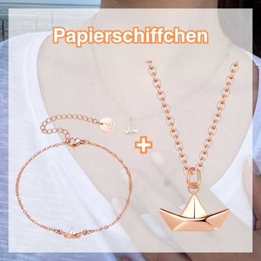 Schmuck-Set "Papierschiffchen" Armband & Kette aus Edelstahl