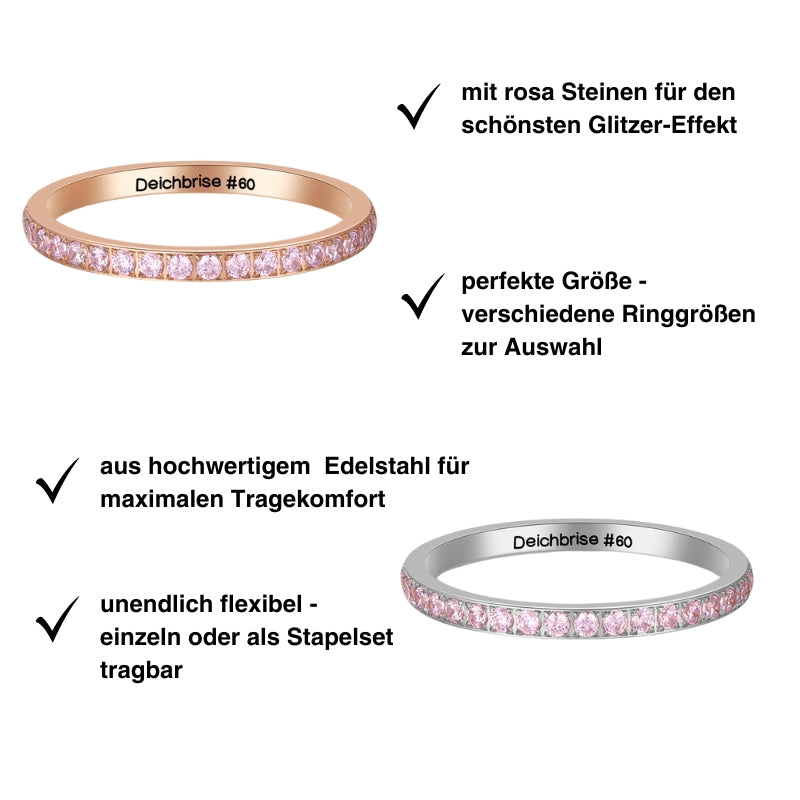 Ring Bling Bling (rosa) aus Edelstahl (Stapelring)
