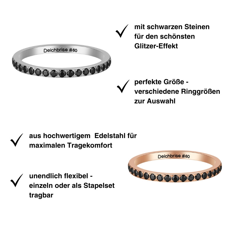 Ring Bling Bling (schwarz) aus Edelstahl (Stapelring)