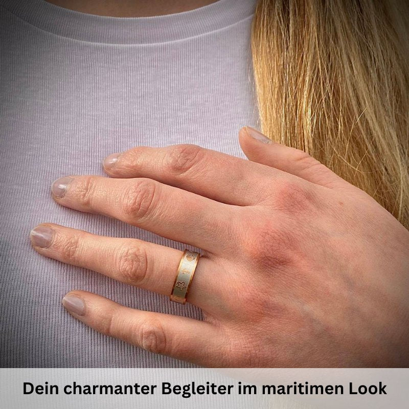 Ring aus Edelstahl mit maritimen Motiven (Bi-Color)