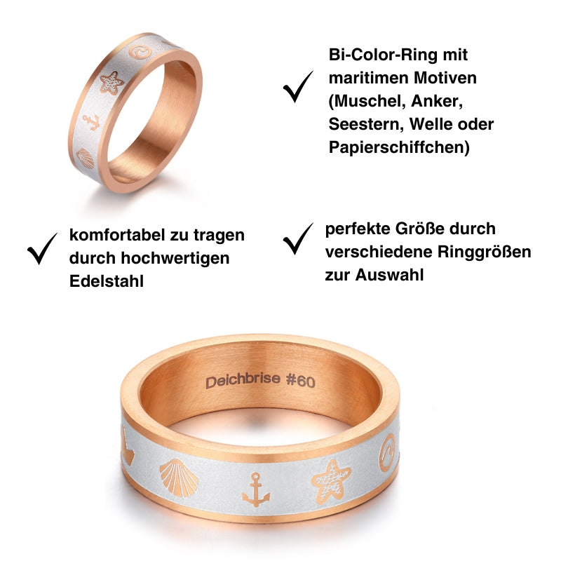 Ring aus Edelstahl mit maritimen Motiven (Bi-Color)