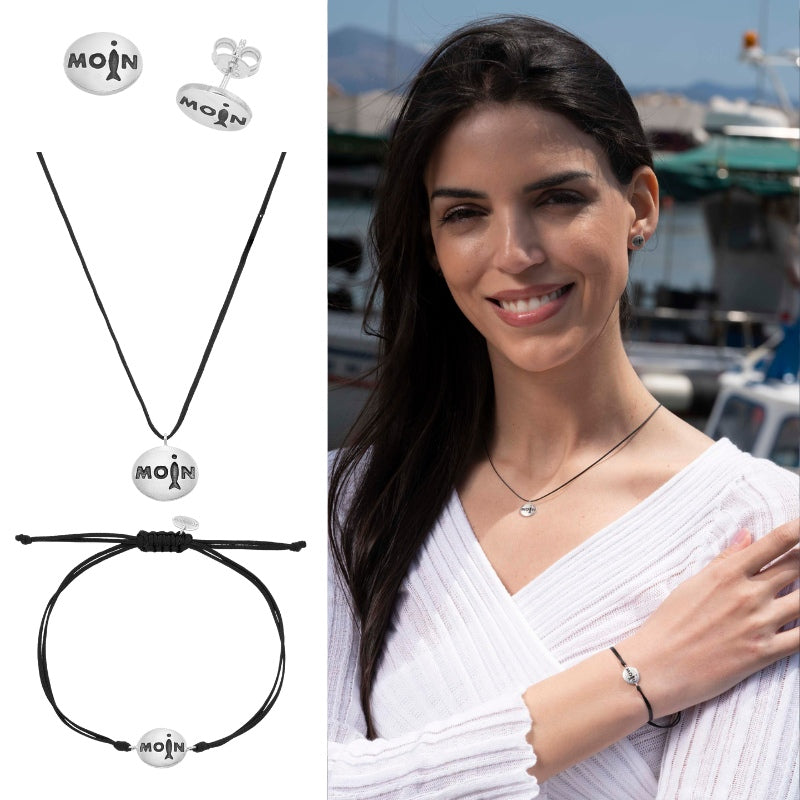 Schmuck Set "Moin" aus 925er Silber (schwarz) (Wachs-Cord)
