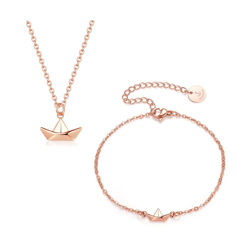 Geschenk-Set "Papierschiffchen" Armband & Kette aus Edelstahl