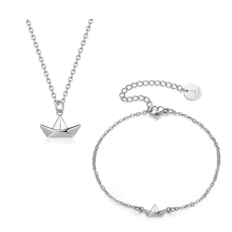 Geschenk-Set "Papierschiffchen" Armband & Kette aus Edelstahl