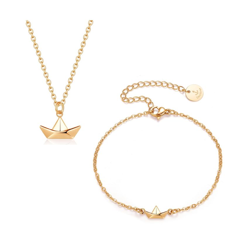 Schmuck-Set "Papierschiffchen" Armband & Kette aus Edelstahl