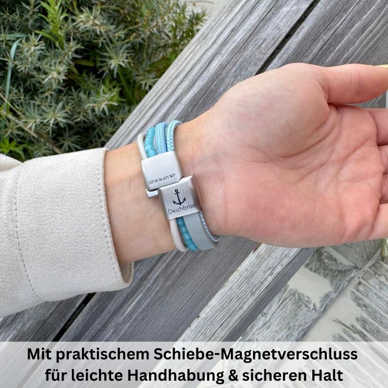 Schmuckset "Glasperlenblau & Welle" - Kette mit Armband