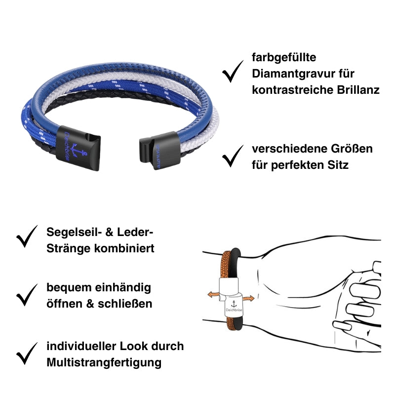 Leder & Segelseil Armband Hansestadt (Multistrang)