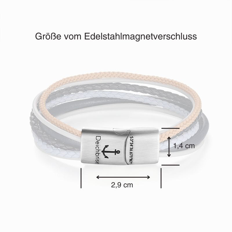 Segelseil und Leder Armband Meereswellen 2 (Multistrang)
