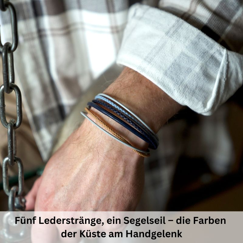 Segelseil und Leder Armband Meereswellen 2 (Multistrang)