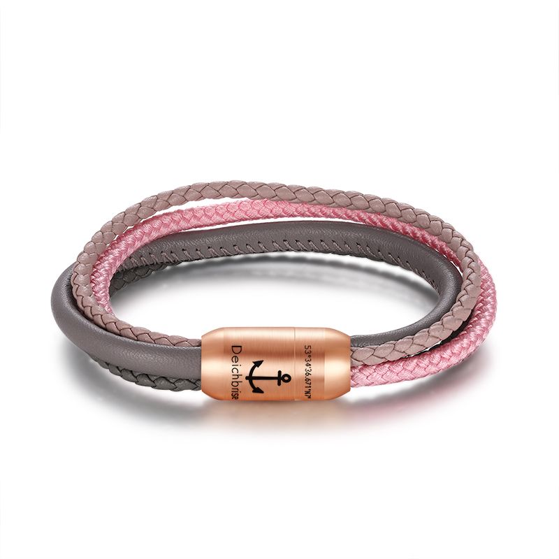 Multistrang Armband Küstenliebe (Segelseil & Fibre Leder) (Veggie)