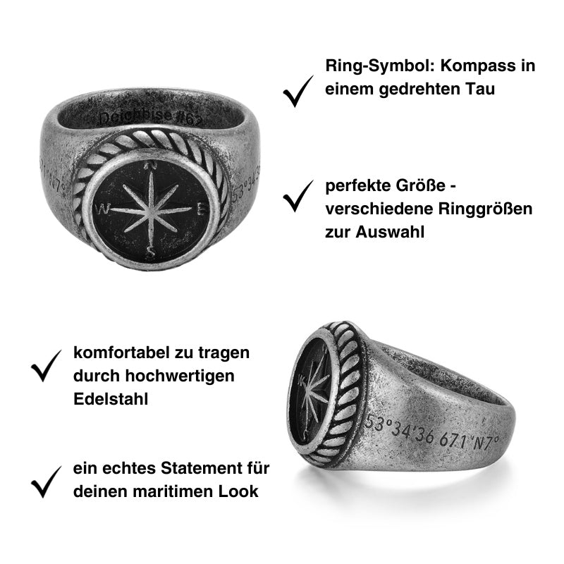 Siegelring "Kompass" aus Edelstahl