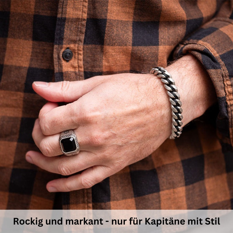 Siegelring Seeräuber (Onyx/Sodalith und Edelstahl)