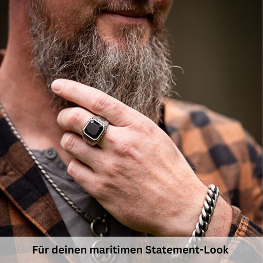Siegelring Seeräuber (Onyx/Sodalith und Edelstahl)