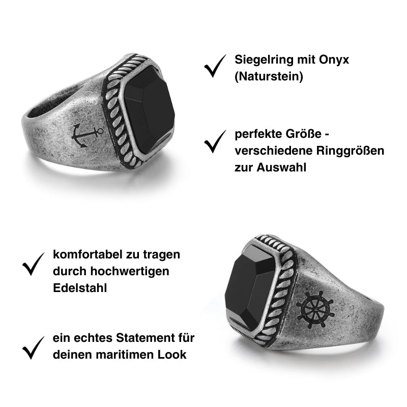 Siegelring Seeräuber (Onyx/Sodalith und Edelstahl)