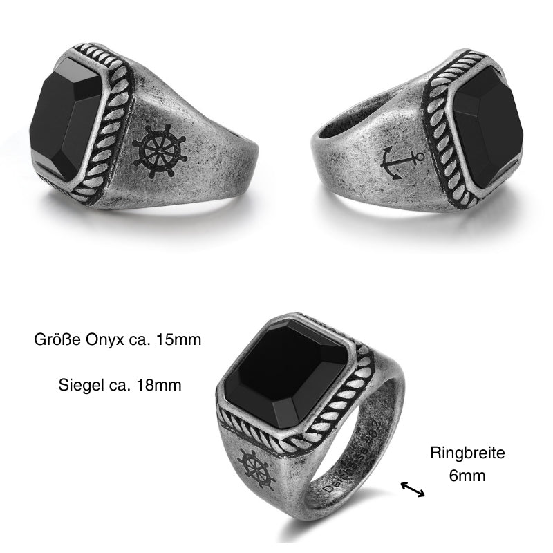 Siegelring Seeräuber (Onyx/Sodalith und Edelstahl)