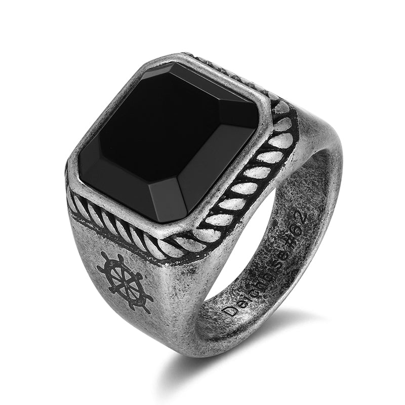Siegelring Seeräuber (Onyx/Sodalith und Edelstahl)