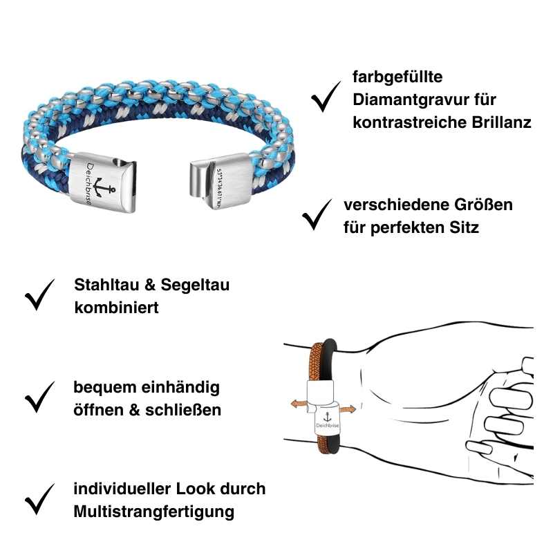 Armband Jan der Tiefseetaucher (Multistrang) Stahl-Tau & Segeltau