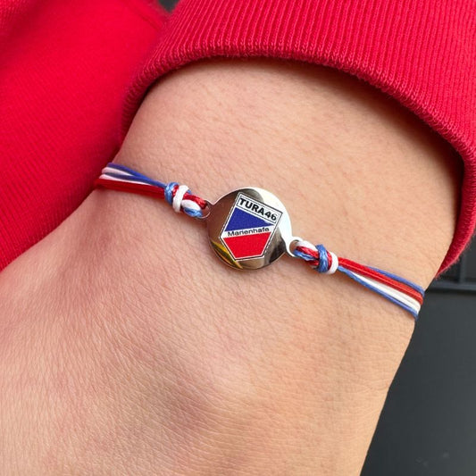 Logo-Fan-Armband TURA46 Marienhafe aus Wachs-Seil & Edelstahl