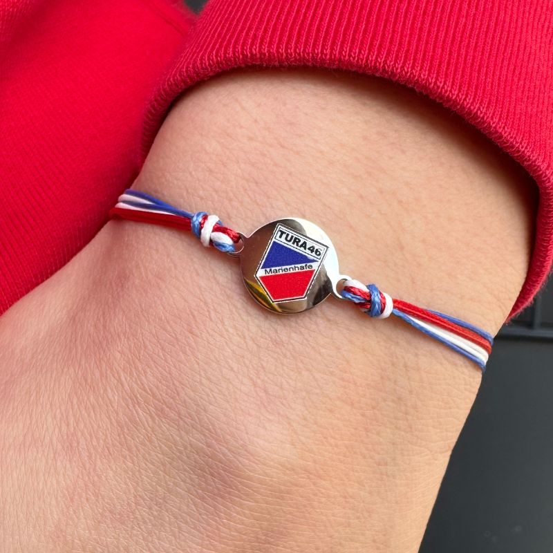 Logo-Fan-Armband TURA46 Marienhafe aus Wachs-Seil & Edelstahl