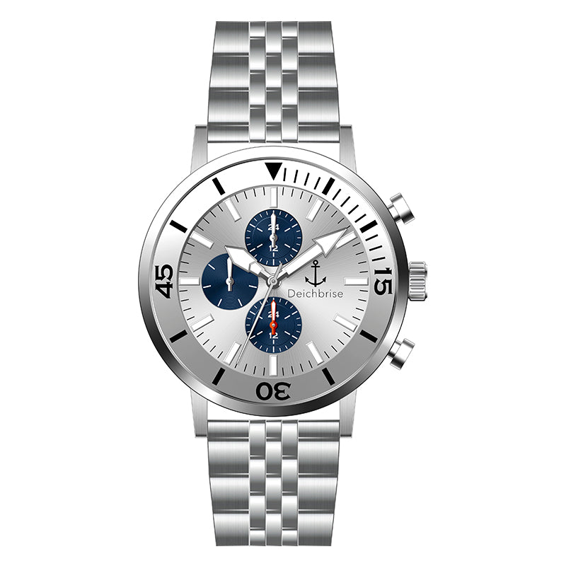 Chronograph Seegang (Herren) 45mm silber-weiß-blau