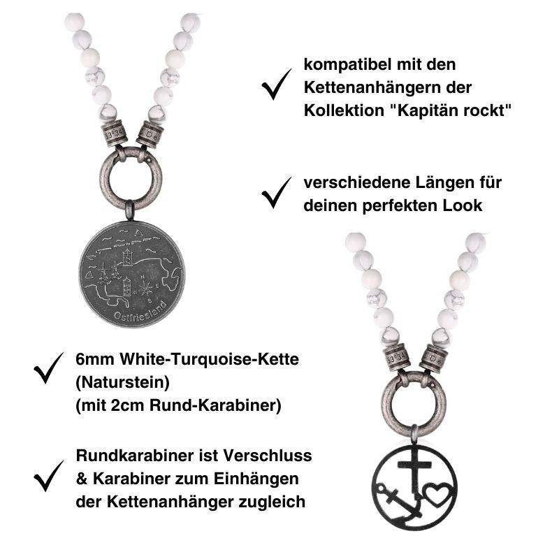 Kette Weisse Düne (mit Rund-Karabiner) aus Edelstahl & White-Turquoise-Beads