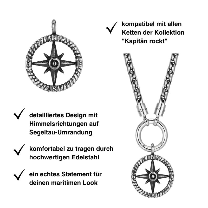 Kettenanhänger Windrose aus Edelstahl (Kapitän rockt)