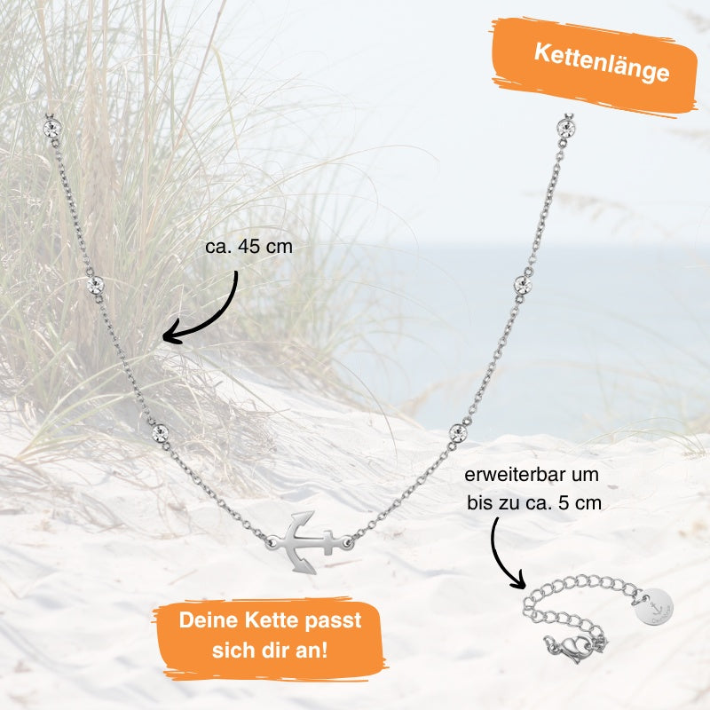 Kette aus Edelstahl Anker (mit Zirkonia-Steinen)