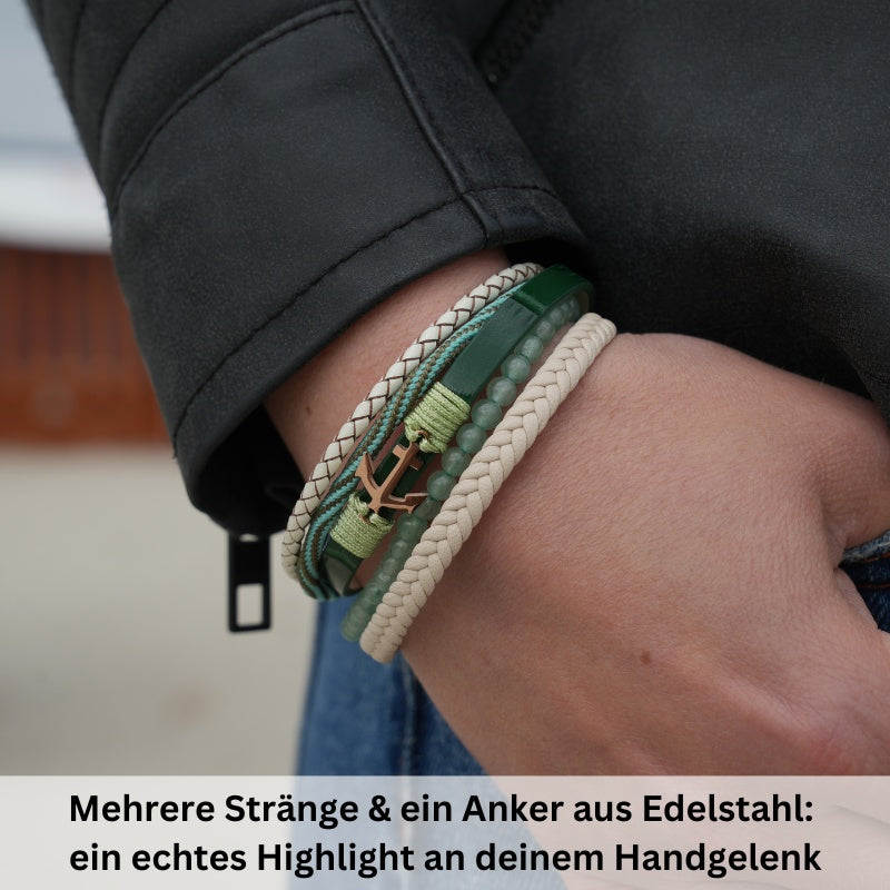 Armband Anker (Multistrang) mit Segelseil, Leder & Aventurin