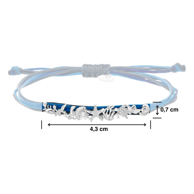925er Silber Armband Meeresbrise (meeresblau) (Wachs-Cord)