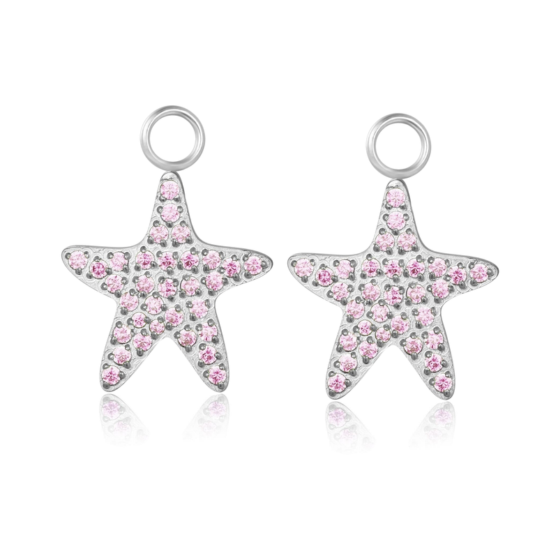 Charm für Ohrringe (Creolen) Seestern mit rosa Zirkonia (Paar)