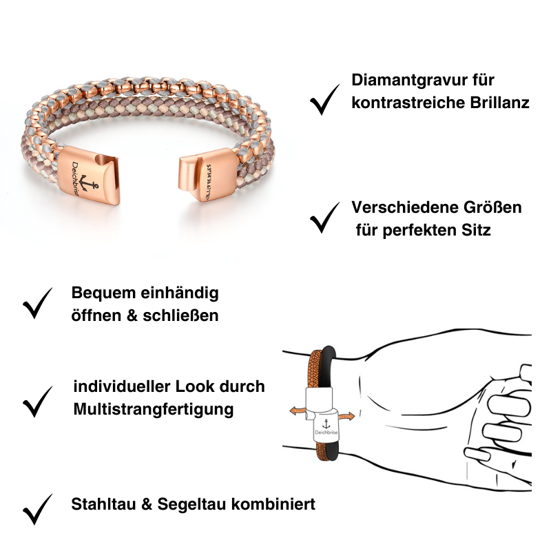 Armband Joleen am Sandstrand (Multistrang) Stahl-Tau & Segeltau