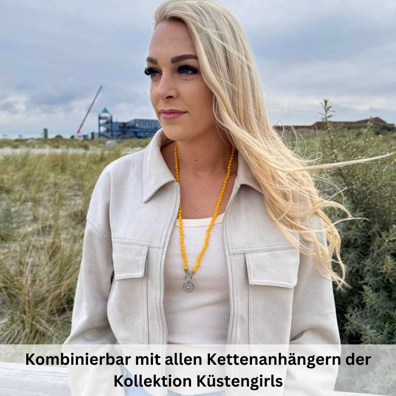 Kette Sommergelb 6mm (mit Rund-Karabiner) aus Edelstahl & Glasperlen