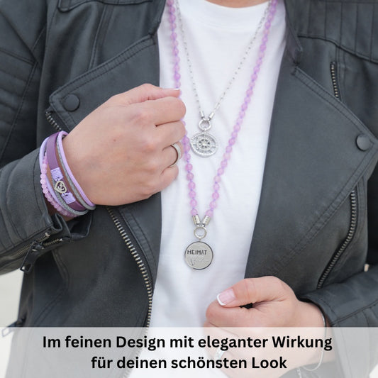 Kette Lila Jade 6mm (mit Rund-Karabiner) aus Edelstahl & Lila-Jade-Beads