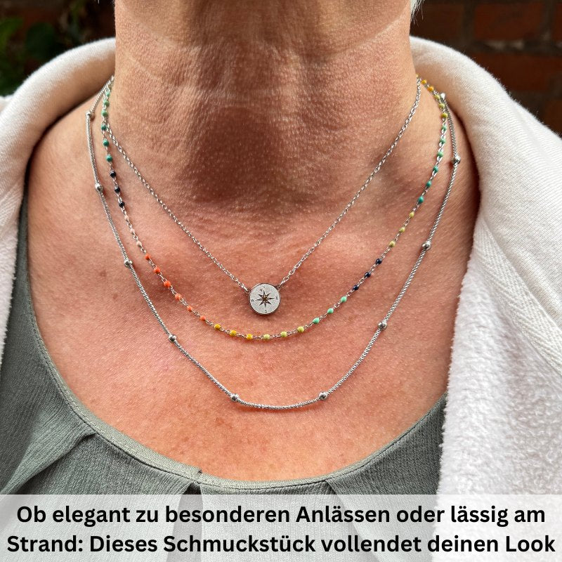 Layering Kette aus Edelstahl Boho Kompass