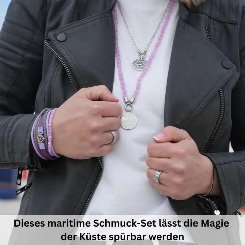 Schmuckset "Lila Jade" - Kette (75cm) mit Armband