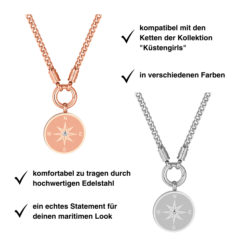 Kettenanhänger Kompass (klein) aus Edelstahl mit Stein