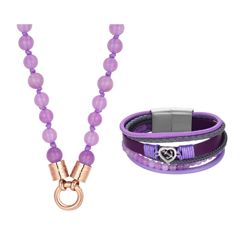 Schmuckset "Lila Jade" - Kette (75cm) mit Armband