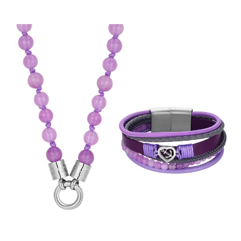 Schmuckset "Lila Jade" - Kette (75cm) mit Armband