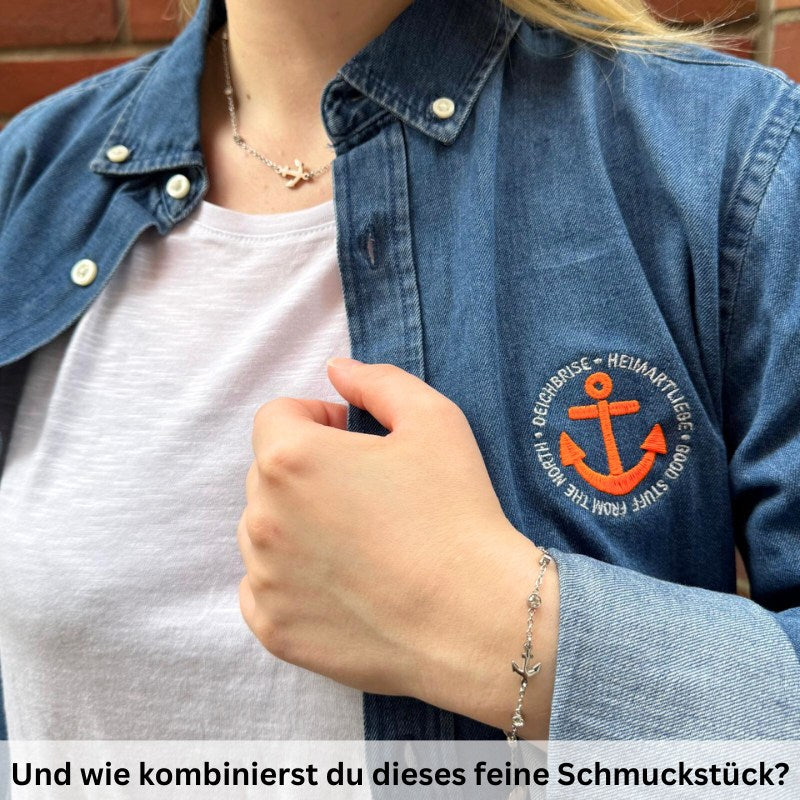 Kette aus Edelstahl Anker (mit Zirkonia-Steinen)