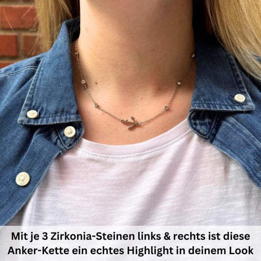 Kette aus Edelstahl Anker (mit Zirkonia-Steinen)
