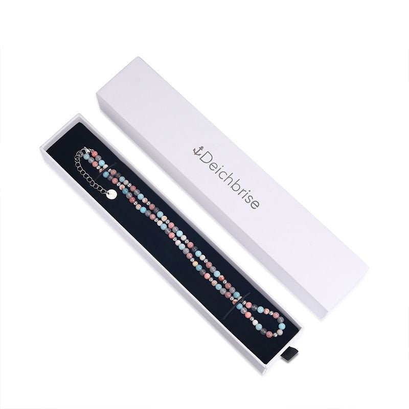 Kette Pellworm (4mm) aus Pink Jade, Quarz-Kristall und Roter Netz Jaspis