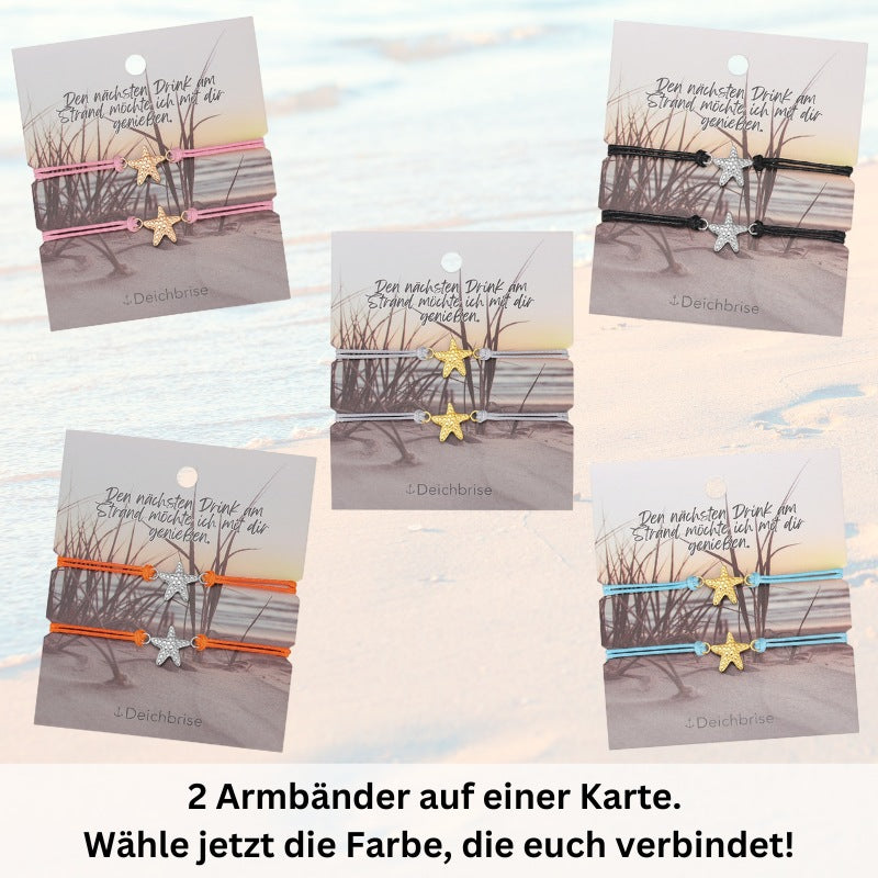 Freundschaftsarmbänder Seestern (2 Stück) aus Wachs-Seil & Edelstahl
