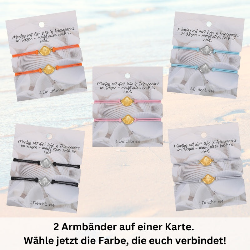 Freundschaftsarmbänder Muschel (2 Stück) aus Wachs-Seil & Edelstahl