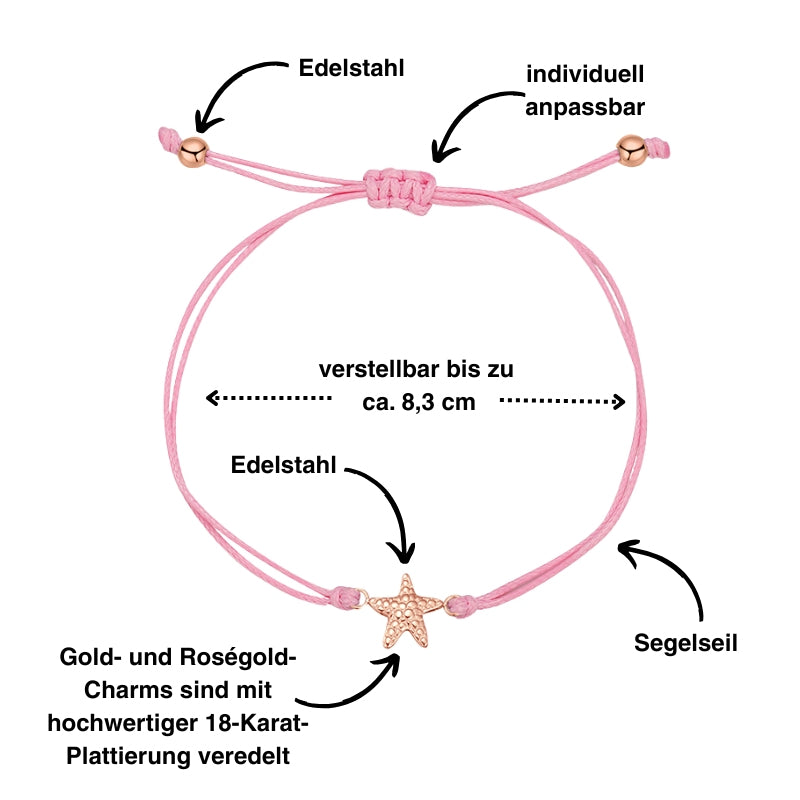 Freundschaftsarmbänder Seestern (2 Stück) aus Wachs-Seil & Edelstahl