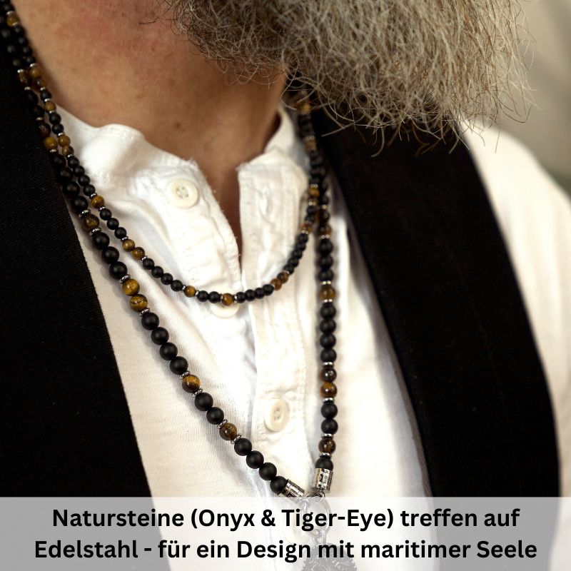 Kette Black Beach (4mm) aus Onyx, Tiger-Eye & Edelstahl